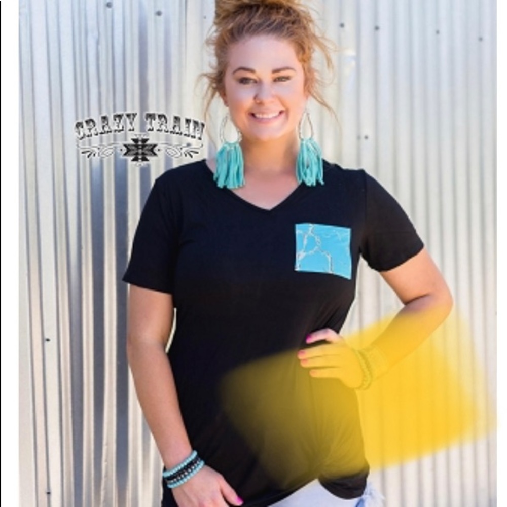 Black shirt with blue stone pocket